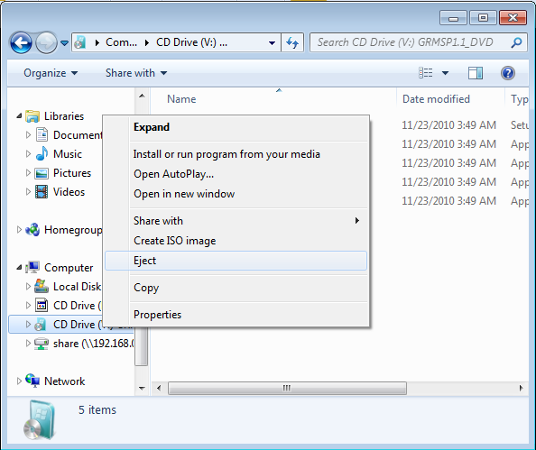 Ejecting a WinCDEmu virtual drive through the right-click context menu